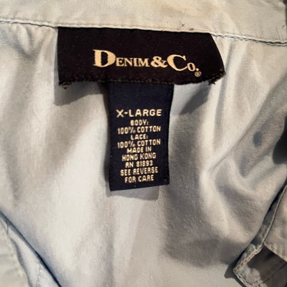 Denim and Company Button Down blouse.  Light blue with white trim  size XL - Picture 6 of 10